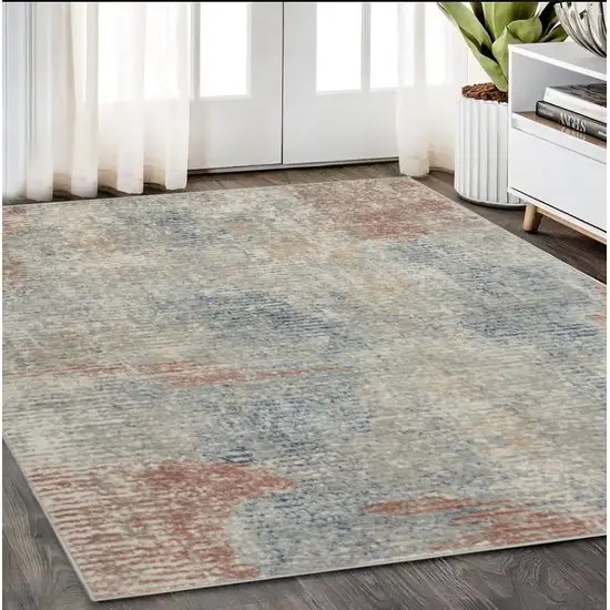 Ivory Abstract Power Loom Distressed Non Skid Area Rug Photo 1