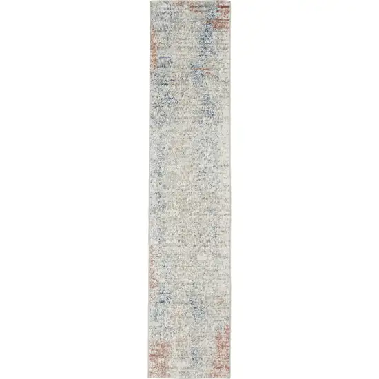 Ivory Abstract Power Loom Distressed Non Skid Runner Rug Photo 1