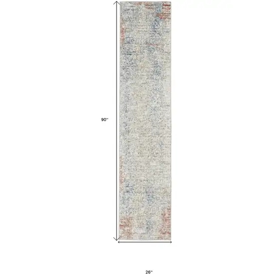 Ivory Abstract Power Loom Distressed Non Skid Runner Rug Photo 5