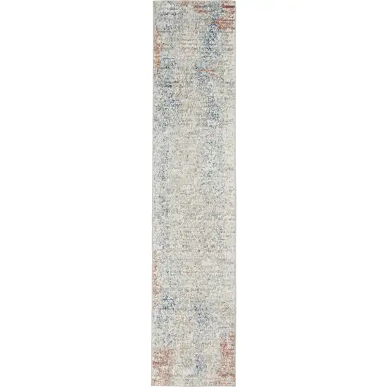 Ivory Abstract Power Loom Distressed Non Skid Runner Rug Photo 2