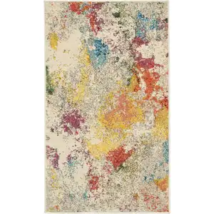 Photo of Ivory Abstract Power Loom Non Skid Area Rug