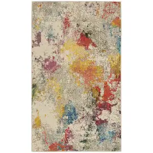 Photo of Ivory Abstract Power Loom Non Skid Area Rug