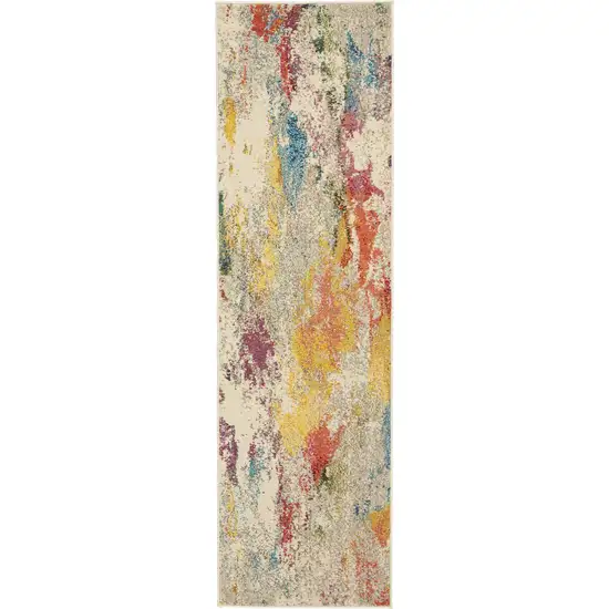 Ivory Abstract Power Loom Non Skid Runner Rug Photo 1