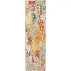 Photo of Ivory Abstract Power Loom Runner Rug