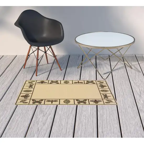 Ivory Abstract Stain Resistant Indoor Outdoor Area Rug Photo 2