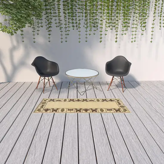 Ivory Abstract Stain Resistant Indoor Outdoor Area Rug Photo 2