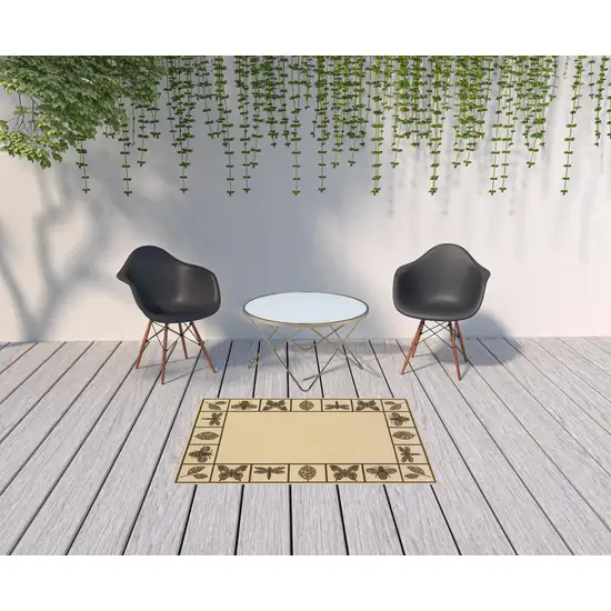 Ivory Abstract Stain Resistant Indoor Outdoor Area Rug Photo 2