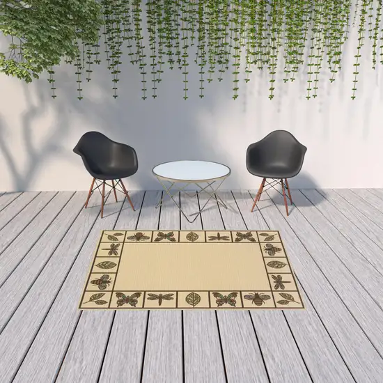 Ivory Abstract Stain Resistant Indoor Outdoor Area Rug Photo 2