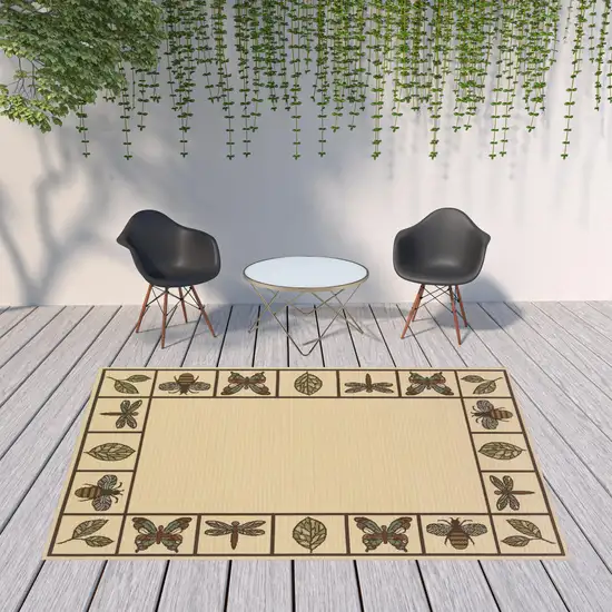 Ivory Abstract Stain Resistant Indoor Outdoor Area Rug Photo 2