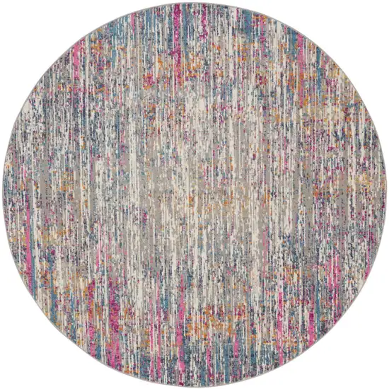 4' Ivory And Blue Abstract Round Rug Photo 1