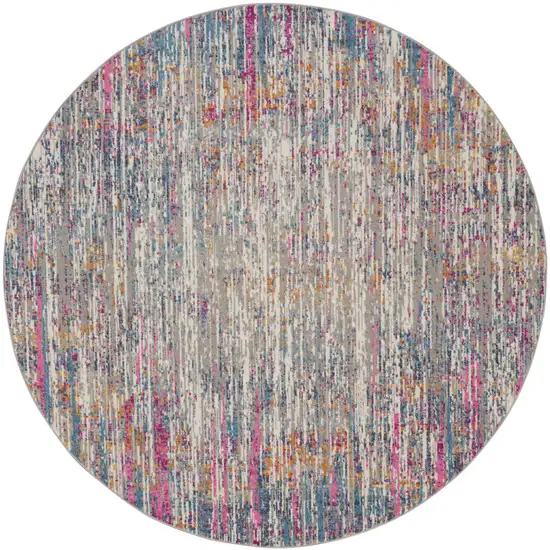 8' Pink And Ivory Round Abstract Power Loom Area Rug Photo 4