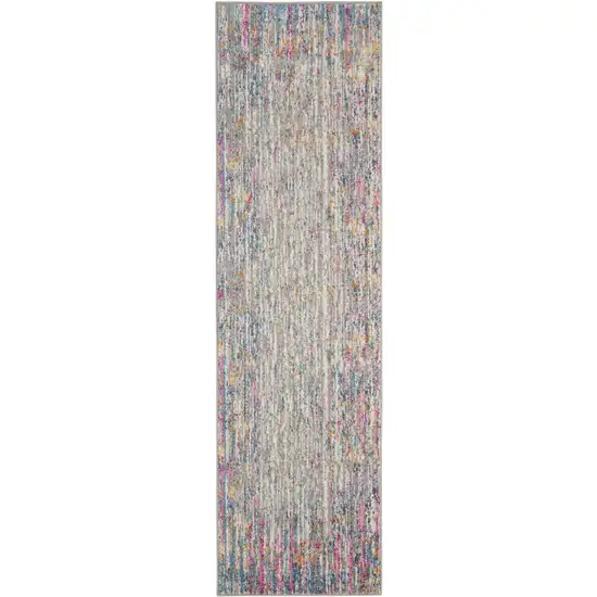 6' Ivory And Blue Abstract Runner Rug Photo 2