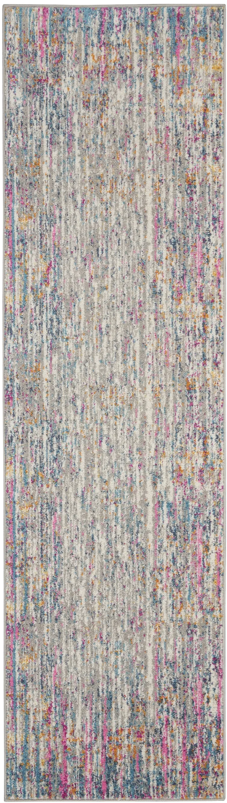 Ivory Abstract Striations Runner Rug Photo 1