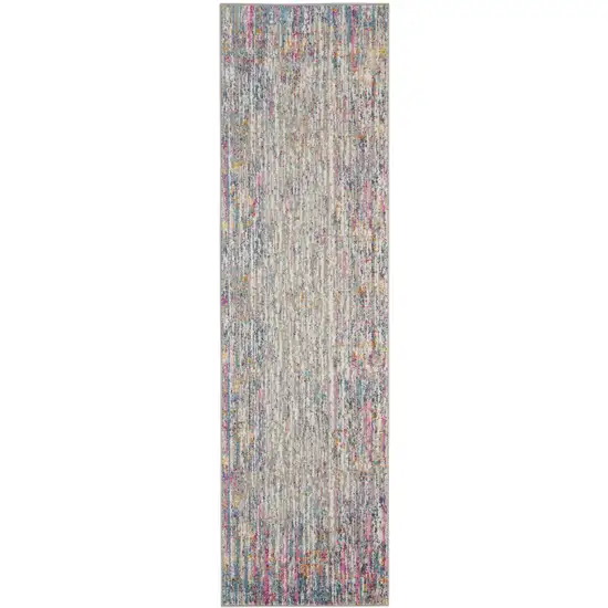 Ivory Abstract Striations Runner Rug Photo 1