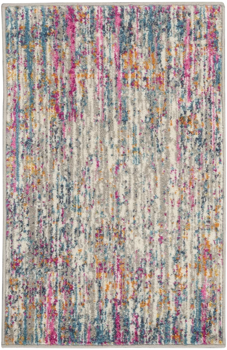 Ivory Abstract Striations Scatter Rug Photo 1