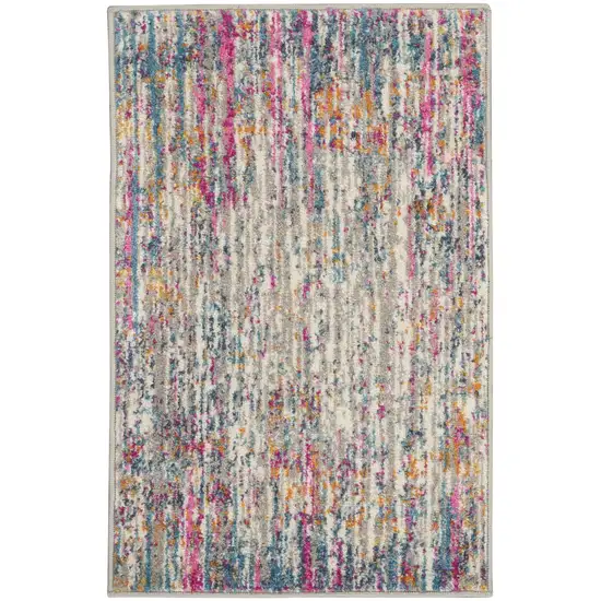 Ivory Abstract Striations Scatter Rug Photo 1