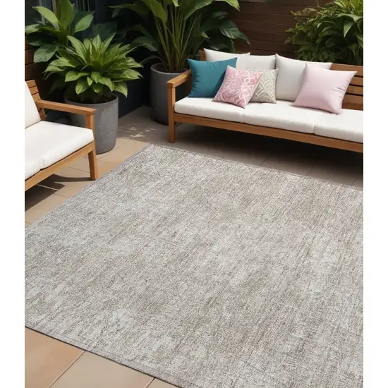 Ivory Abstract Washable Non Skid Indoor Outdoor Area Rug Photo 1