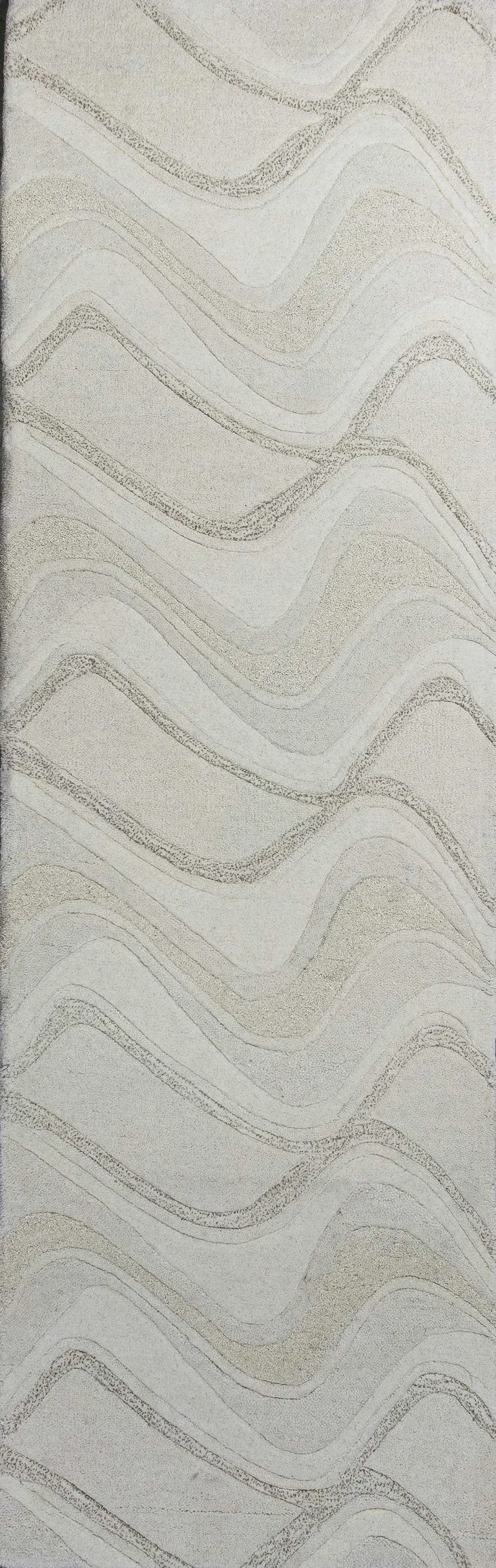 Ivory Abstract Waves Wool Runner Rug Photo 1