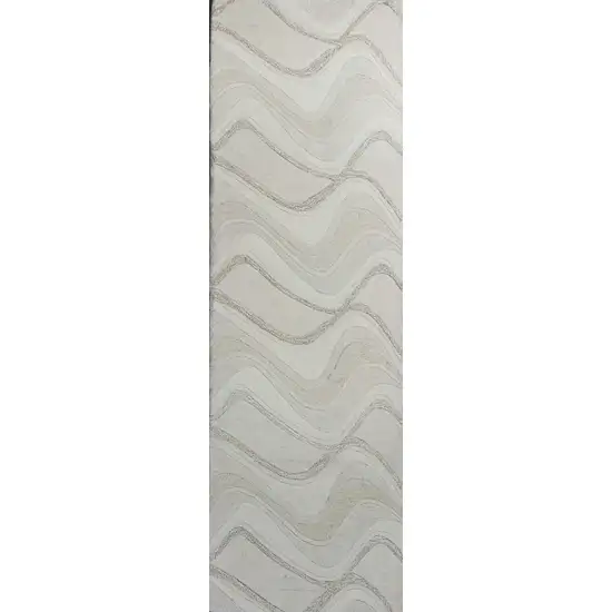 Ivory Abstract Waves Wool Runner Rug Photo 1