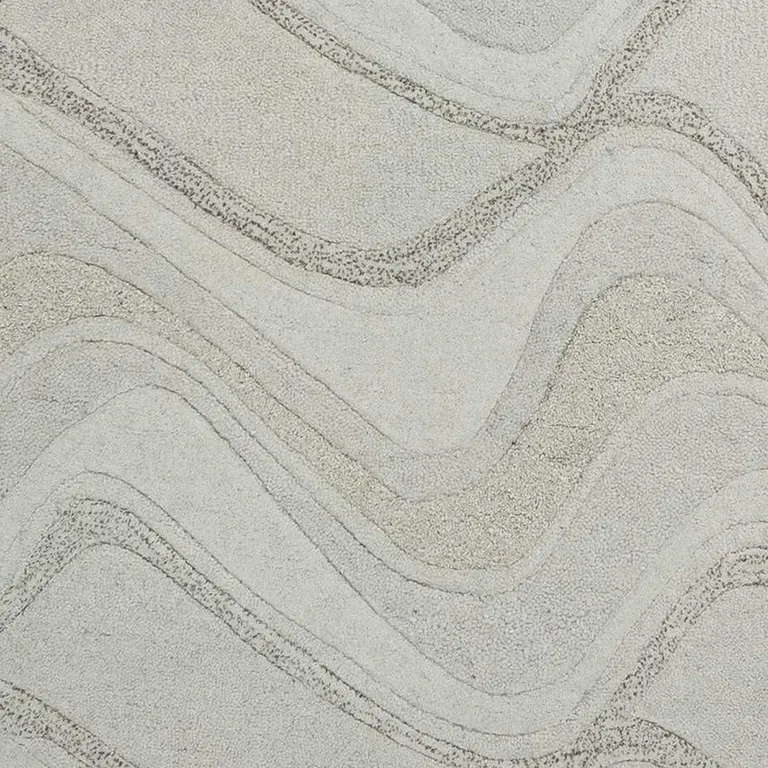 Ivory Abstract Waves Wool Runner Rug Photo 3