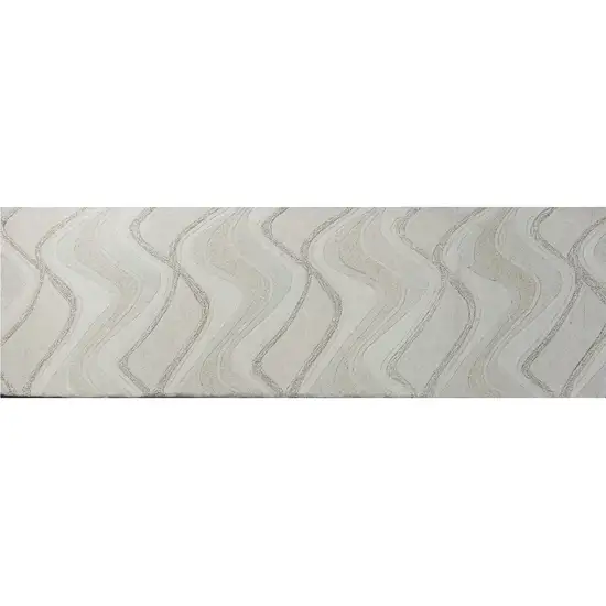 Ivory Abstract Waves Wool Runner Rug Photo 2