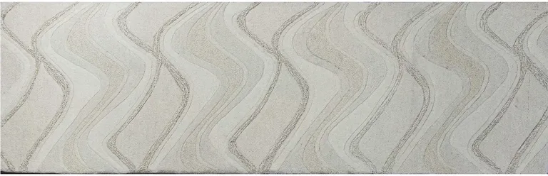 Ivory Abstract Waves Wool Runner Rug Photo 2