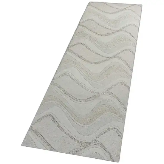 Ivory Abstract Waves Wool Runner Rug Photo 4