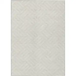 Photo of Ivory And Beige Geometric Washable Indoor Outdoor Area Rug