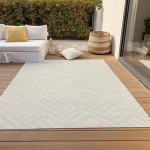 Photo of Ivory And Beige Geometric Washable Indoor Outdoor Area Rug