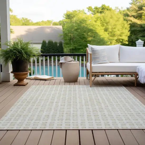 Ivory And Beige Geometric Washable Indoor Outdoor Area Rug Photo 9