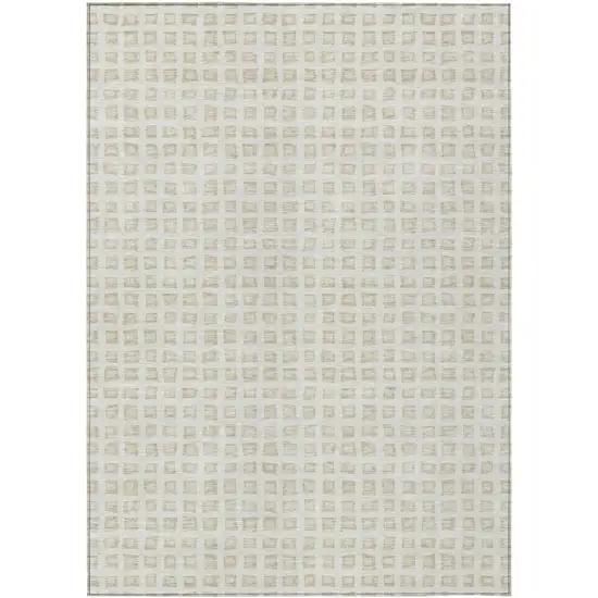 Ivory And Beige Geometric Washable Indoor Outdoor Area Rug Photo 1