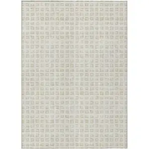 Photo of Ivory And Beige Geometric Washable Indoor Outdoor Area Rug