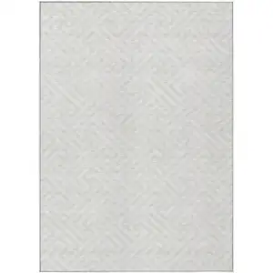 Photo of Ivory And Beige Geometric Washable Indoor Outdoor Area Rug