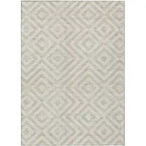 Photo of Ivory And Beige Geometric Washable Indoor Outdoor Area Rug