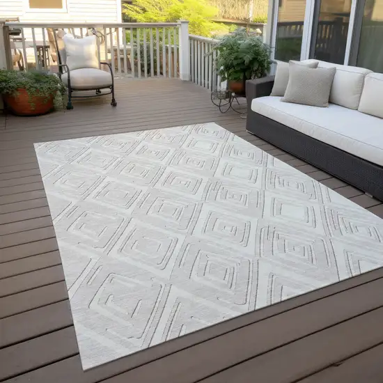 Ivory And Beige Geometric Washable Indoor Outdoor Area Rug Photo 8