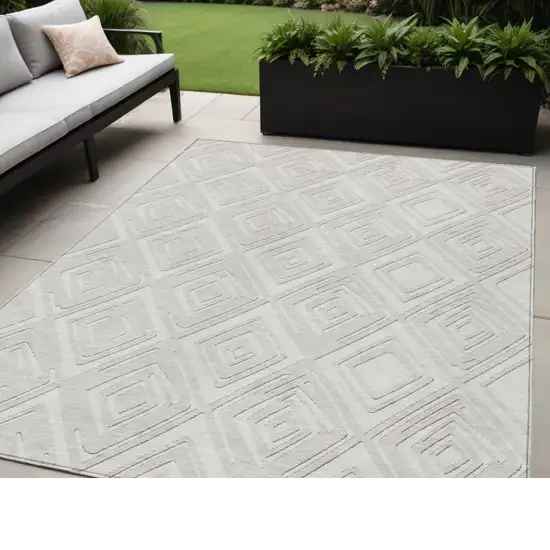 Ivory And Beige Geometric Washable Indoor Outdoor Area Rug Photo 1