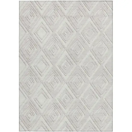 Ivory And Beige Geometric Washable Indoor Outdoor Area Rug Photo 7