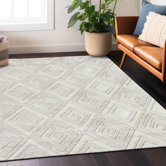 Ivory And Beige Geometric Washable Indoor Outdoor Area Rug Photo 9