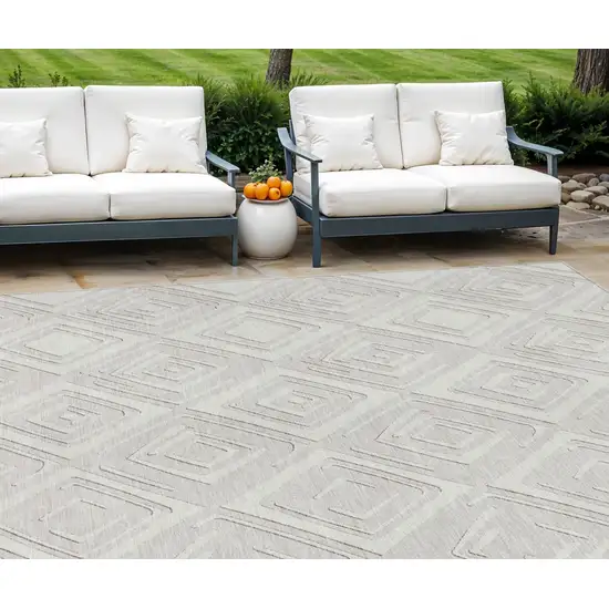 Ivory And Beige Geometric Washable Indoor Outdoor Area Rug Photo 1