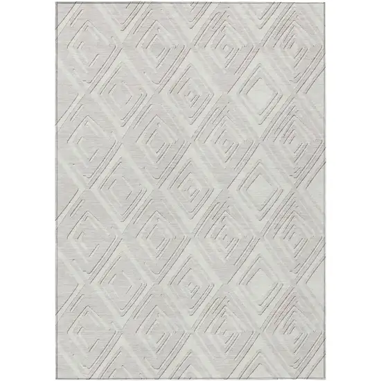 Ivory And Beige Geometric Washable Indoor Outdoor Area Rug Photo 2