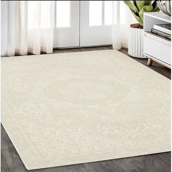 Ivory And Beige Medallion Area Rug Photo 1