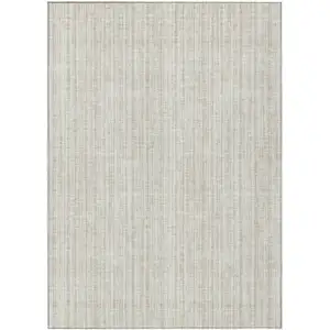 Photo of Ivory And Beige Striped Washable Indoor Outdoor Area Rug