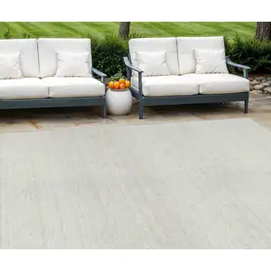 Photo of Ivory And Beige Striped Washable Indoor Outdoor Area Rug