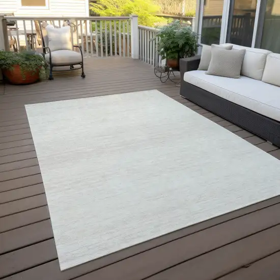 Ivory And Beige Striped Washable Indoor Outdoor Area Rug Photo 9