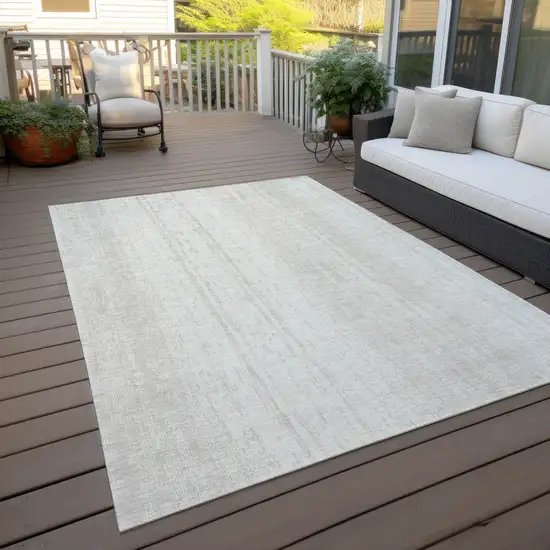 Ivory And Beige Striped Washable Indoor Outdoor Area Rug Photo 8