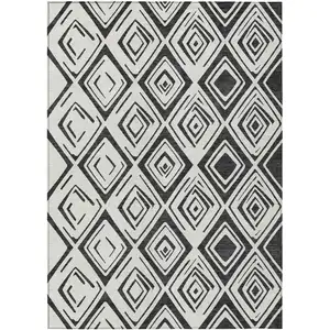 Photo of Ivory And Black Geometric Washable Indoor Outdoor Area Rug