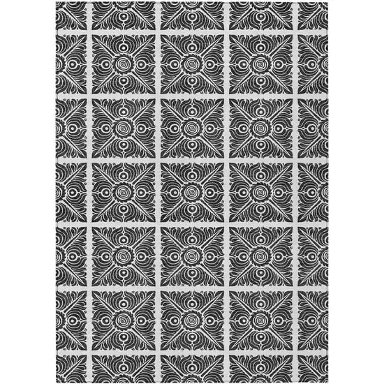 Ivory And Black Medallion Washable Indoor Outdoor Area Rug Photo 2