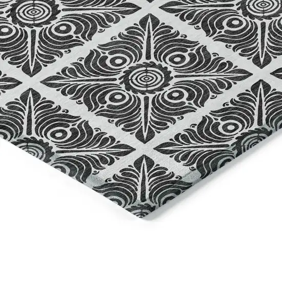 Ivory And Black Medallion Washable Indoor Outdoor Area Rug Photo 4