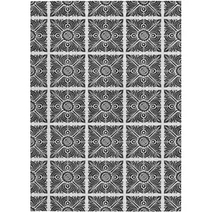 Photo of Ivory And Black Medallion Washable Indoor Outdoor Area Rug