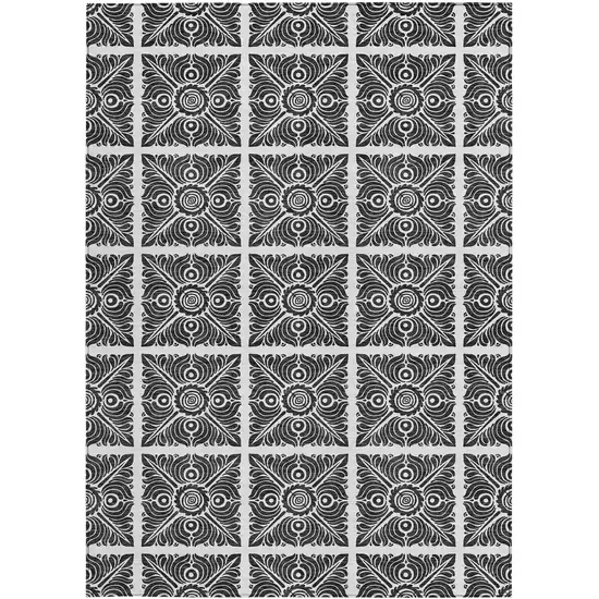 Ivory And Black Medallion Washable Indoor Outdoor Area Rug Photo 7